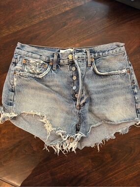 Agolde Distressed Button-Fly Denim Shorts - Light Blue